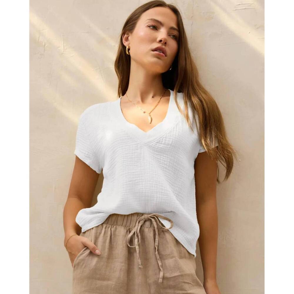 NEW LAMADE suri deep v-neck gauze tee in white